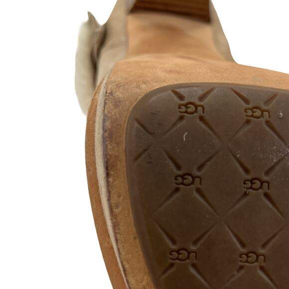 UGG Australia 1001715 Suede Shearling Cuff Boots Women’s Size 7 Tan Zip 5" Heel - Picture 8 of 13